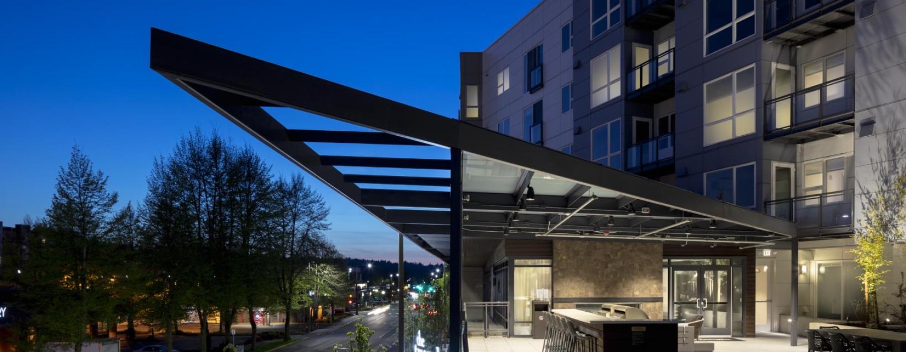 a building with a parking lot